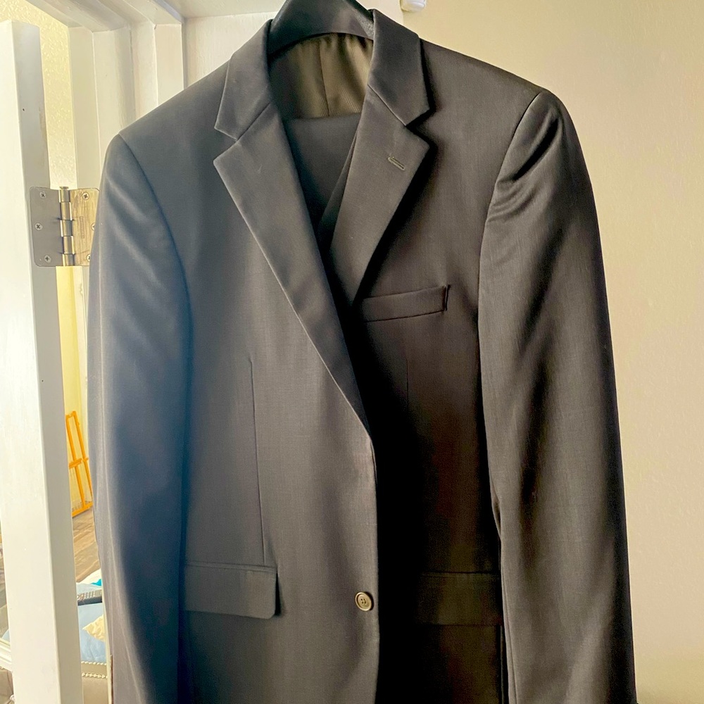 Custom tailored suit, olive green